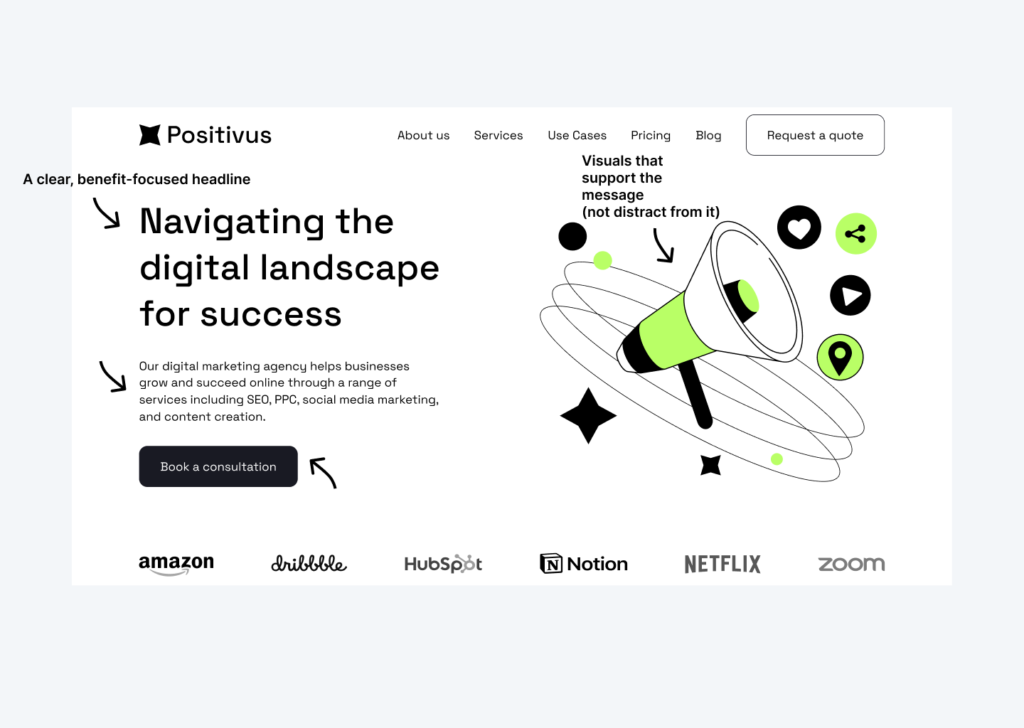 website hero section