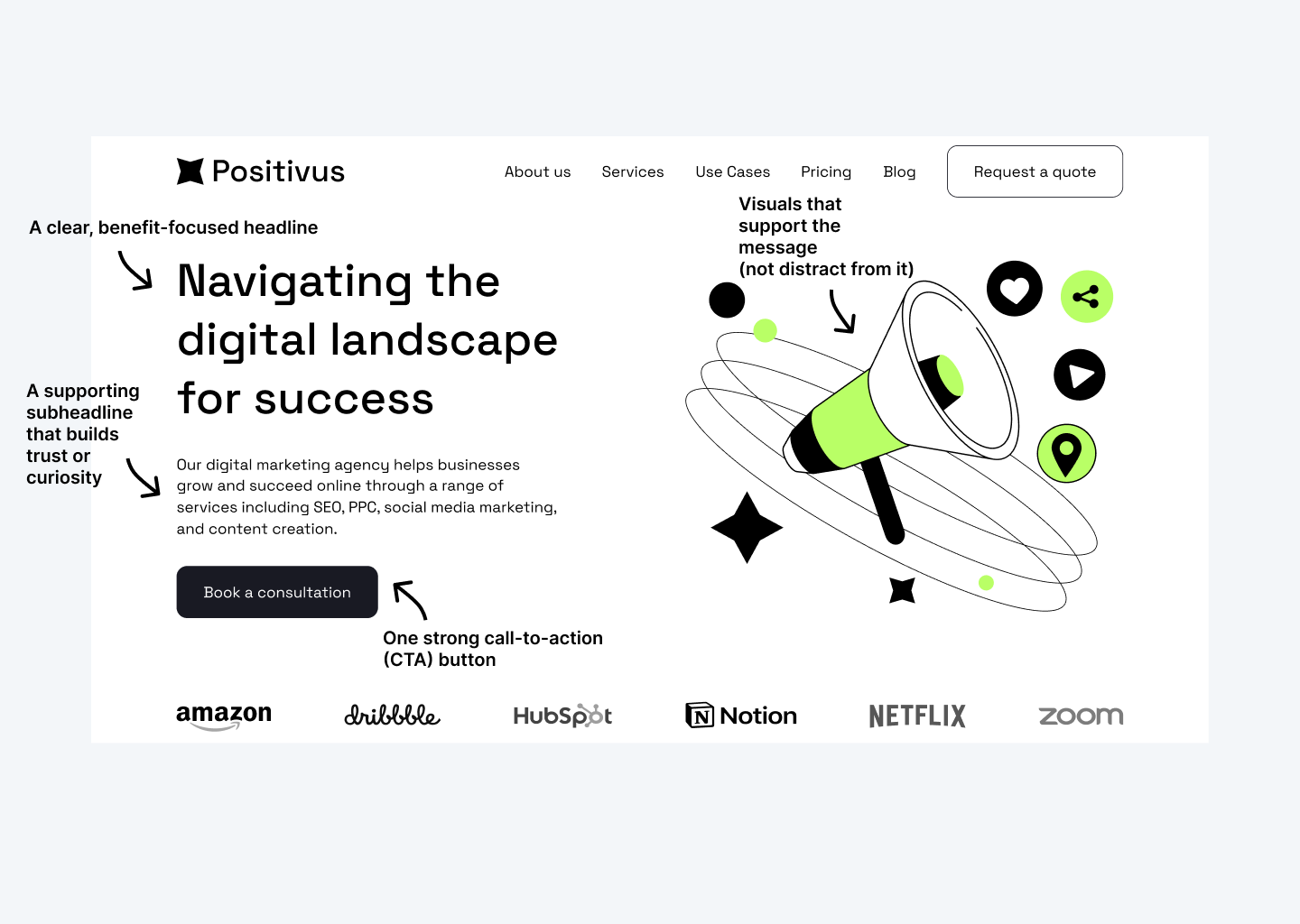 website hero section